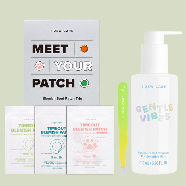 gently tweeze your patch - blemish patch - acne patch - tweezer - gentle vibes cleanser - back to school bundle