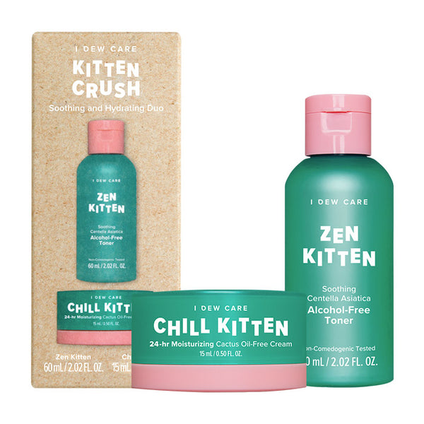 alcohol-free toner and 24-hr moisturizer travel size set - zen kitten and chill kitten