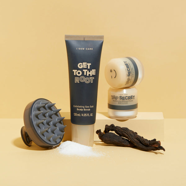 sea salt scalp scrub - mattifying dry shampoo - scalp massager